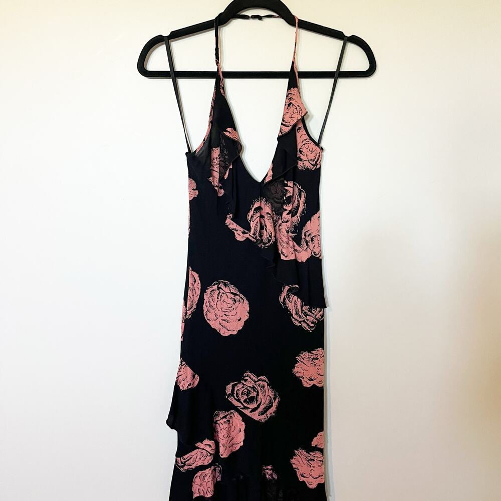Bebe‎ vintage y2k floral halter slip dress black pink women’s size small